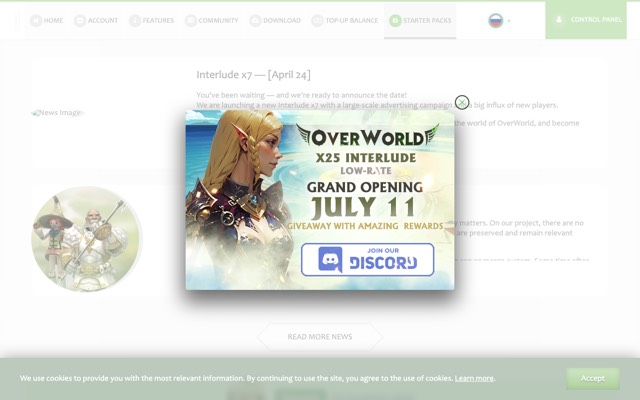 Screenshot of the overworld.pro home page