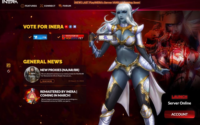 Screenshot of the playinera.com home page
