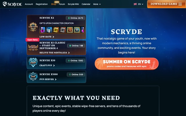Screenshot of the scryde.net home page