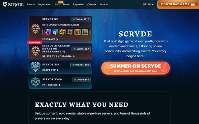 Screenshot of the Scryde home page