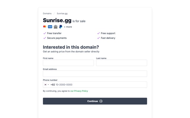 Screenshot of the Sunrise home page