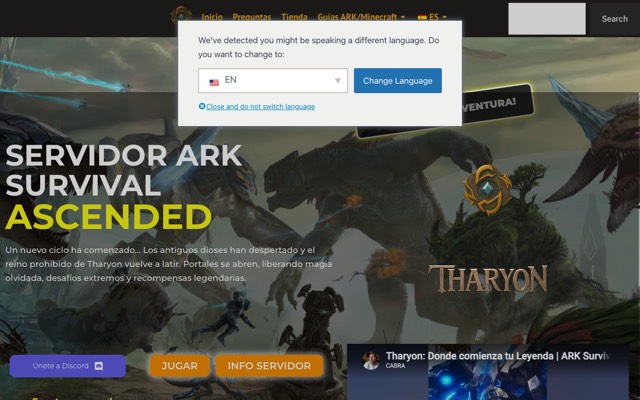 Screenshot of the tharyon.com home page