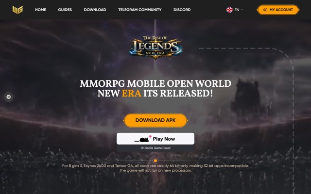 Screenshot of the The Rise of Legends home page
